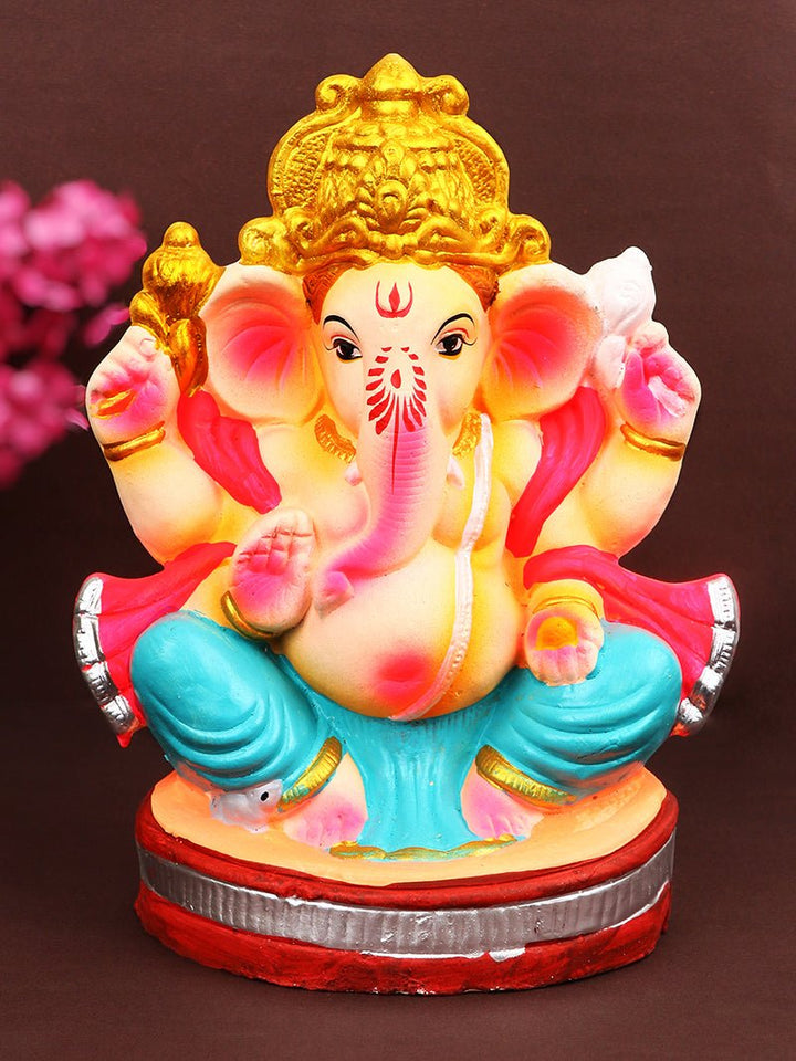 8 Inch Vikat form eco-friendly Ganesha idol in multicolor clay finish for Ganesh Chaturthi India’s Largest Pooja Accessories Brand – www.satvikworld.com