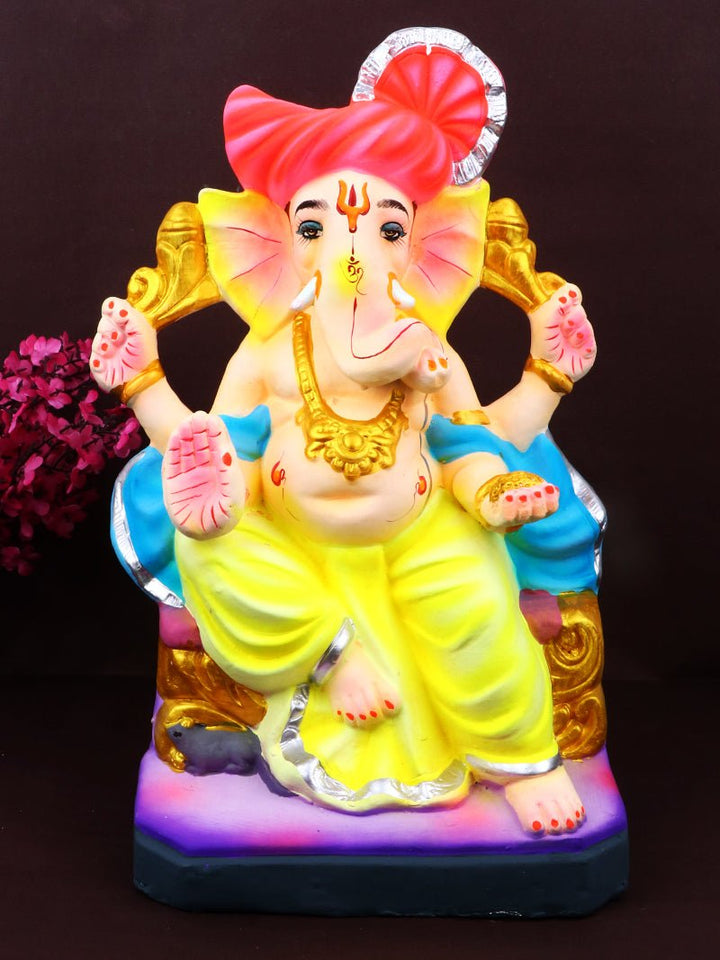 12.5 Inch Vishwamukha Eco-Friendly Ganpati Murti handcrafted in Shadu clay, featuring divine detailing and a peaceful expression. India’s Largest Pooja Accessories Brand – www.satvikworld.com