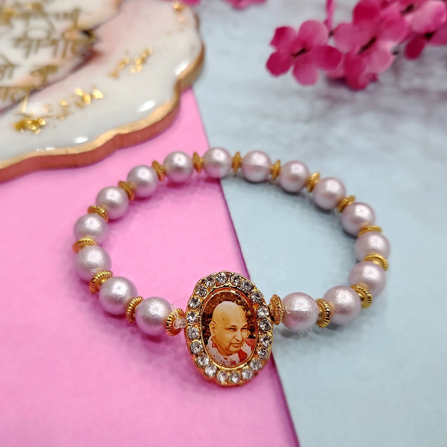 Light Shade Of Blue-Magenta Beaded Guru Ji Maharaj Handmade Bracelets –