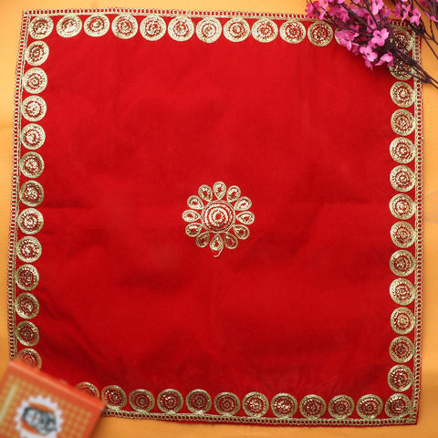 Artistic Red Velvet Puja Aasan (42 x 42 Cms) Set of 4