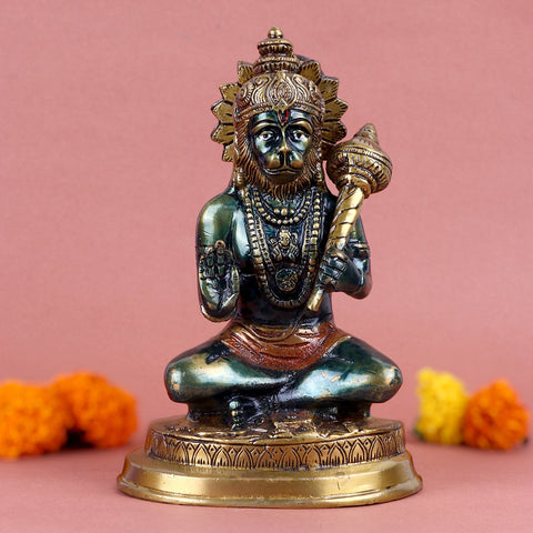 Brass Sitting Posture Hanuman Statue – Divine Brass Idol of Lord Hanuman in a Meditative Sitting Pose, Symbolizing Strength, Devotion, and Divine Protection. Handcrafted with Intricate Detailing, Perfect for Temple, Home Decor, and Spiritual Worship. Ideal for Puja, Mandir Decoration, and Bringing Blessings of Courage and Faith to Your Space | India’s Largest Pooja Accessories Brand – www.satvikworld.com