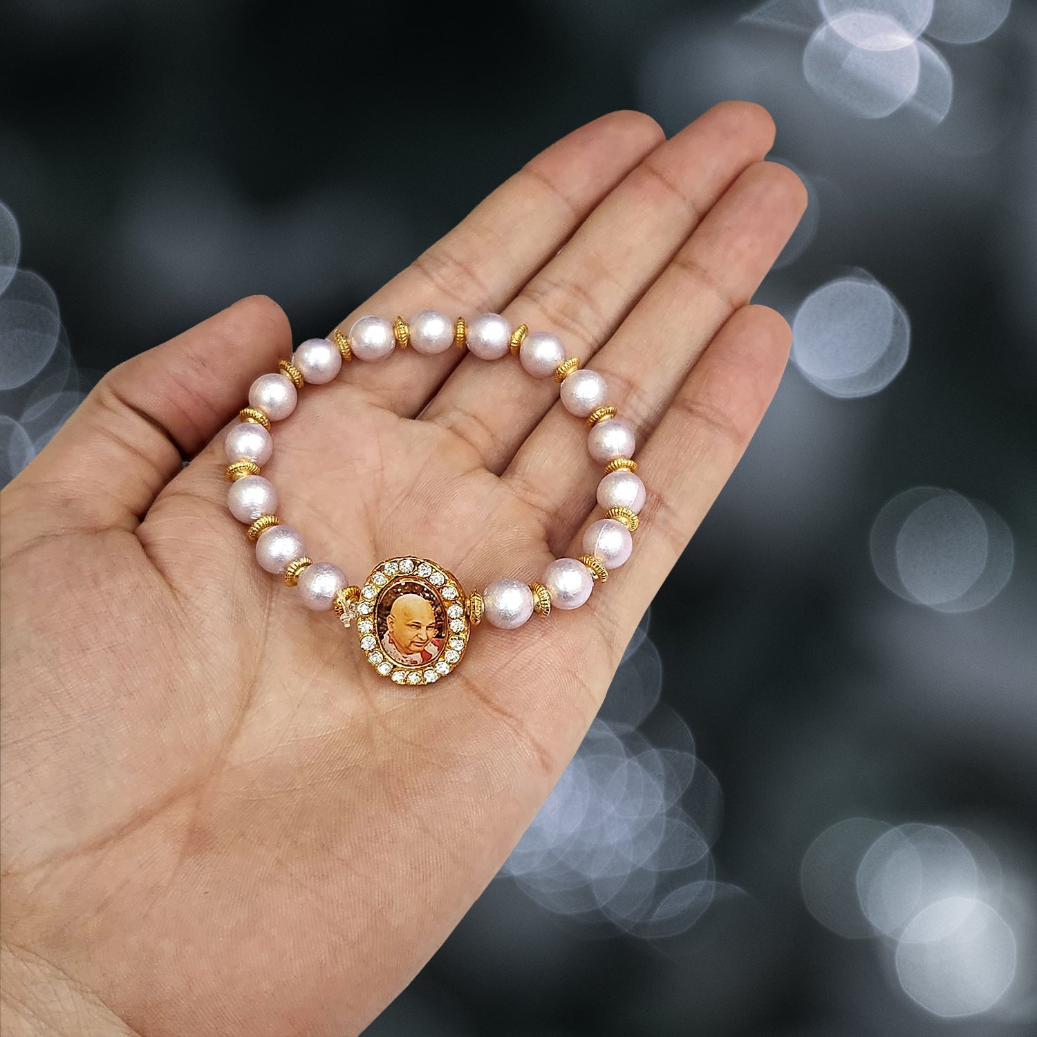 Jai Guruji Swaroop Light Brown Round Pearl Bracelet | Satvikstore.in –  satvikstore.in