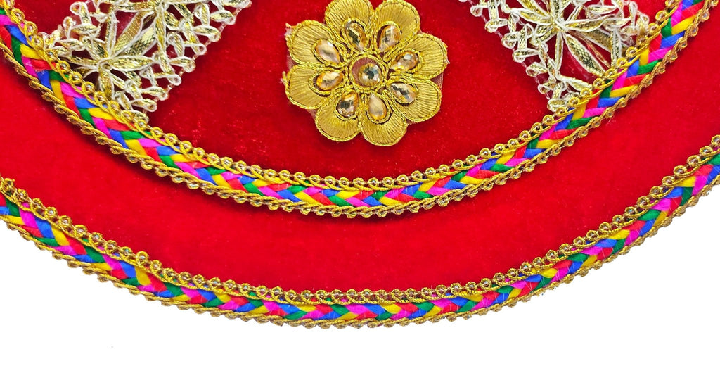 Designer Red Velvet Thali for Pooja Puja Store Online Pooja Items Online Puja Samagri Pooja Store near me www.satvikstore.in